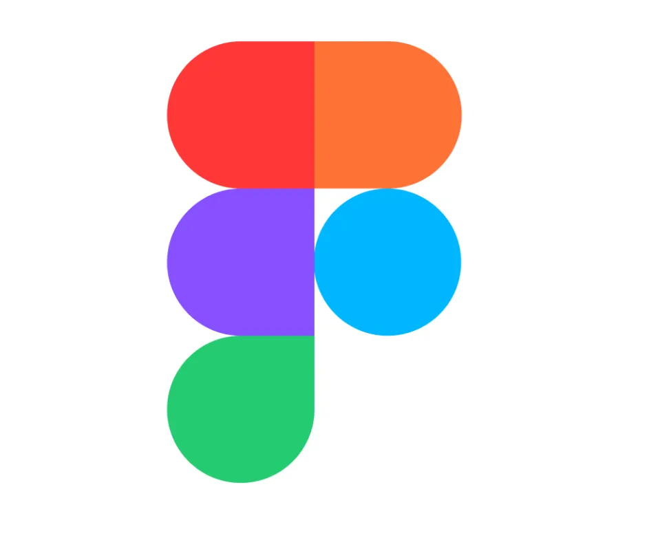 Colorful F-shaped logo with red, orange, purple, blue, and green rounded shapes on white background. Logo stands for figma.