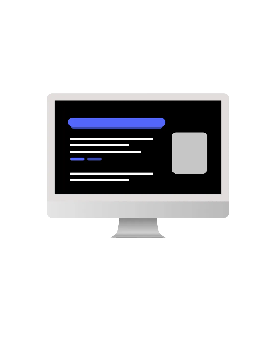 Illustration of a desktop monitor displaying text lines and a rectangular placeholder on a black screen.