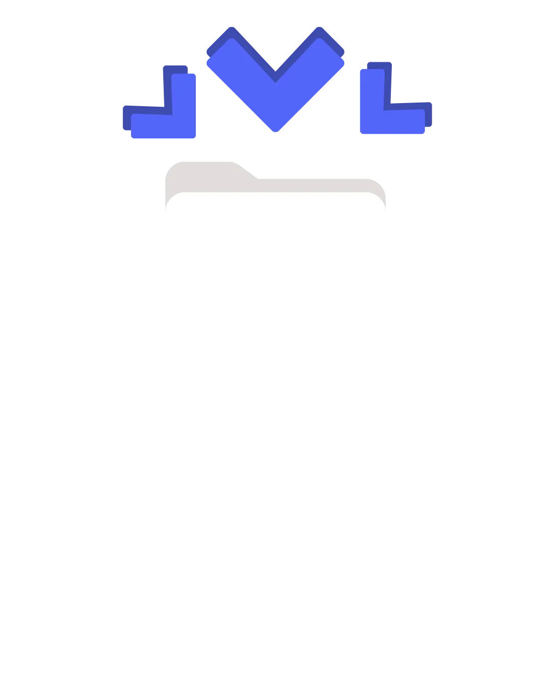 Blue download arrow pointing down above a white folder icon on black background.