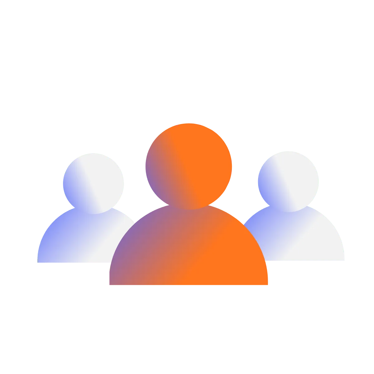 Three simplified person icons with the center one in orange and the others in white with blue shading.
