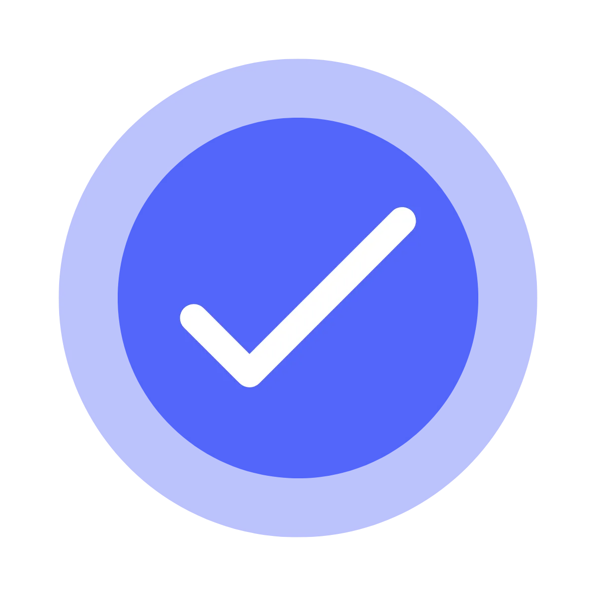White check mark inside a solid blue circular background.