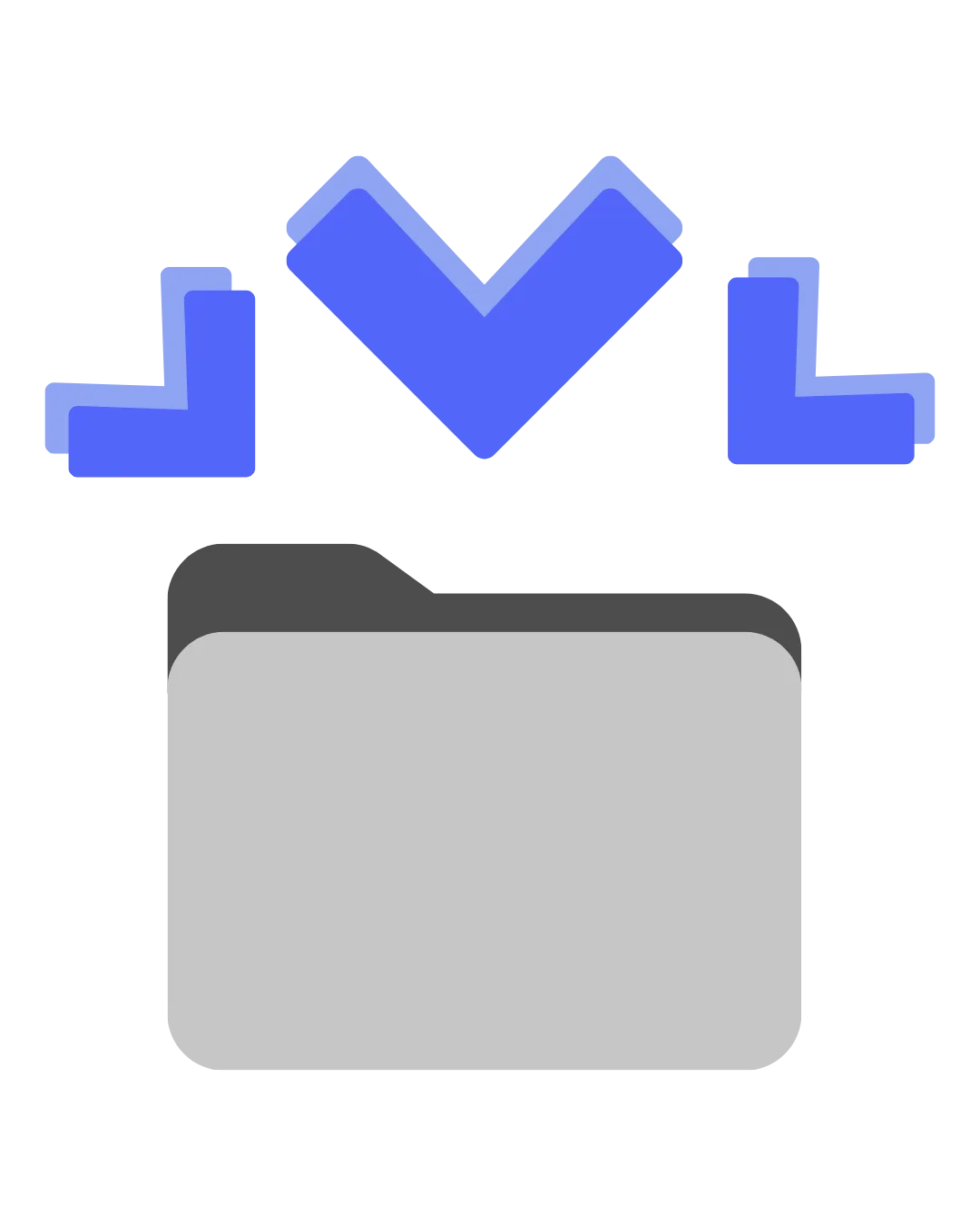 Gray folder icon with three blue download arrows above it on a light gray background.