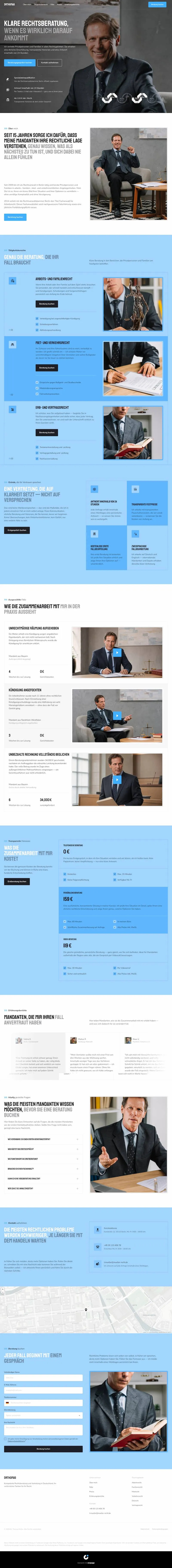 Professional male lawyer in suit seated in office holding a book, with text about legal advice in German.