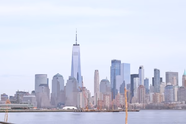 New york city skyline with one world trade center prominent.