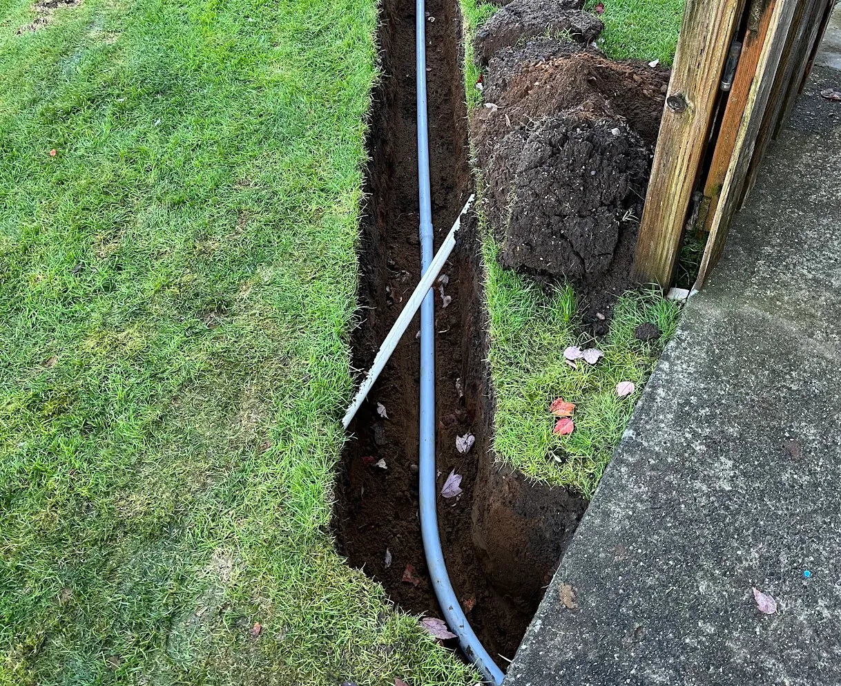 A dug trench for power lines in a property in Snohomish County