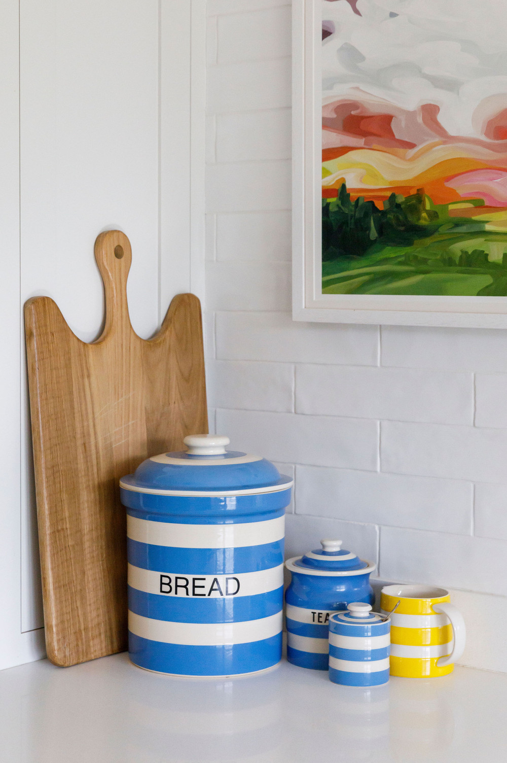 Neutral and soft-blue kitchen styling detail — coastal kitchen by Lorna Smith Interiors