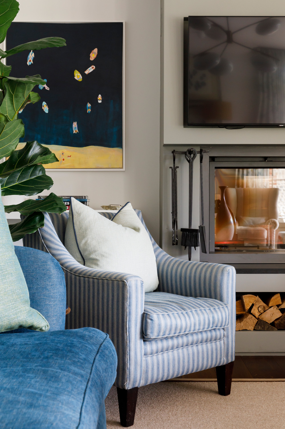 Styled coastal living room corner by Lorna Smith Interiors, West Sussex