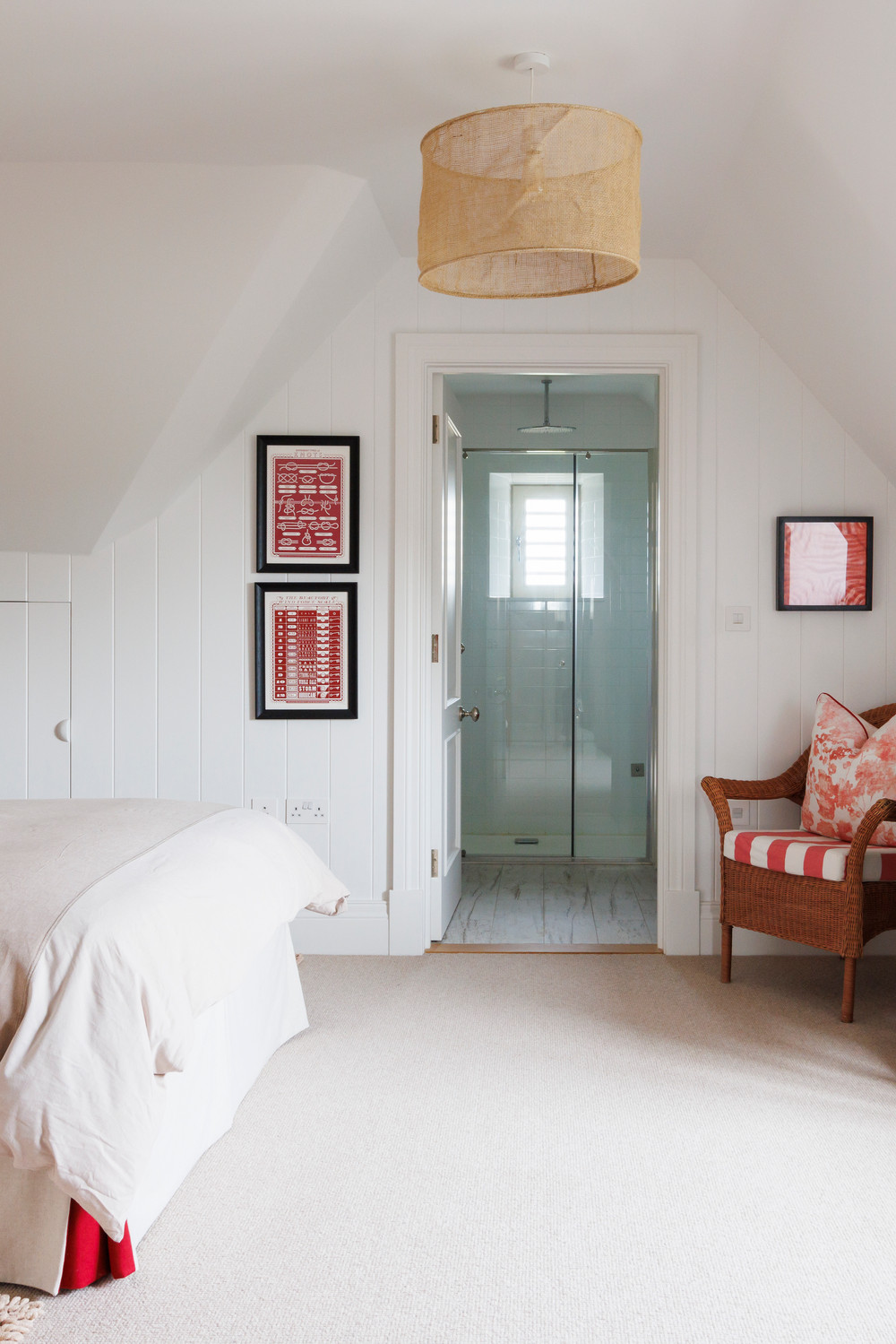 Coastal guest bedroom vignette with red accents — Lorna Smith Interiors