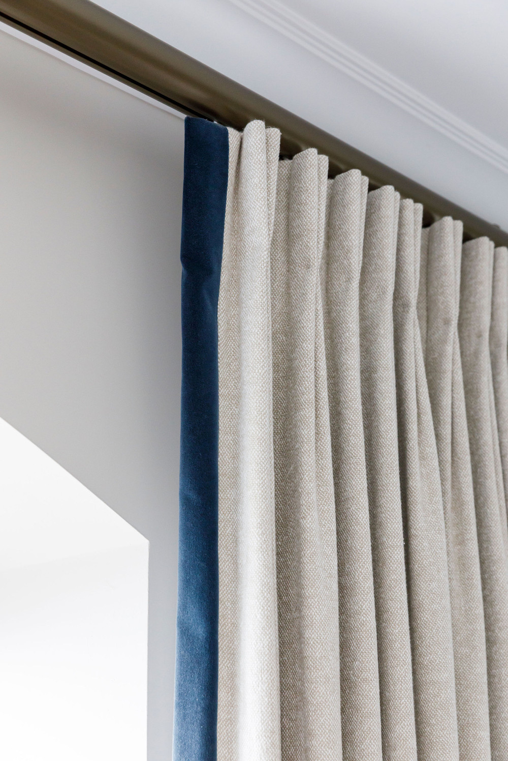 Cool blue master bedroom detail with warm textures — Lorna Smith Interiors