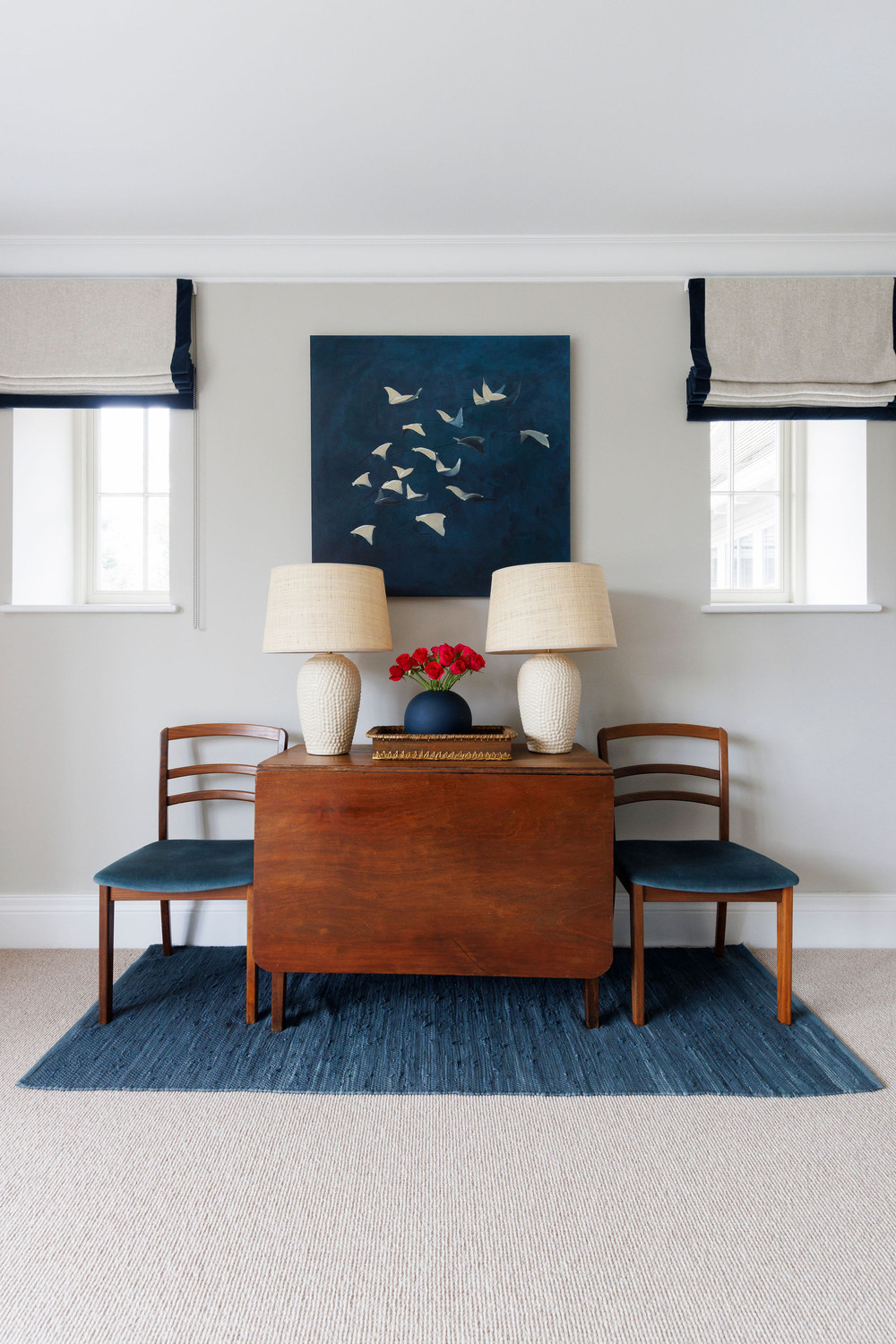 Blue master bedroom styling detail with soft textures — Lorna Smith Interiors