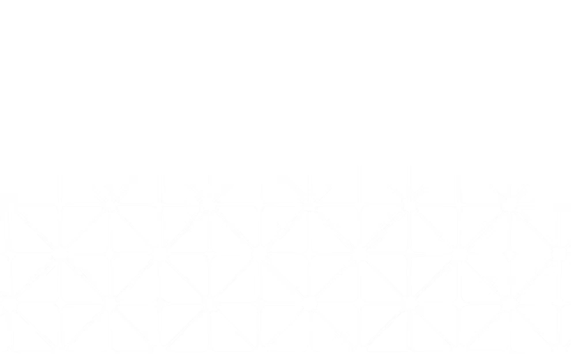 Seamless pattern of interconnected white geometric shapes with lines and squares on black background.