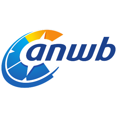 ANWB-logo met blauwe en oranje gebogen pijl op transparante achtergrond.
