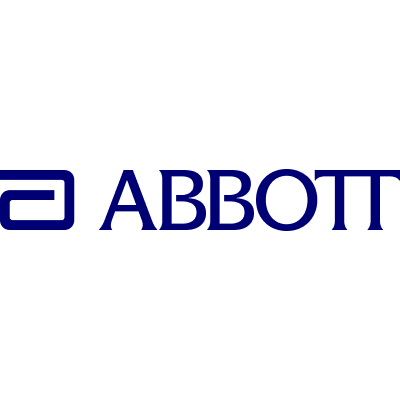 Logo van Abbott met gestileerde letter A en bedrijfsnaam in donkerblauw.