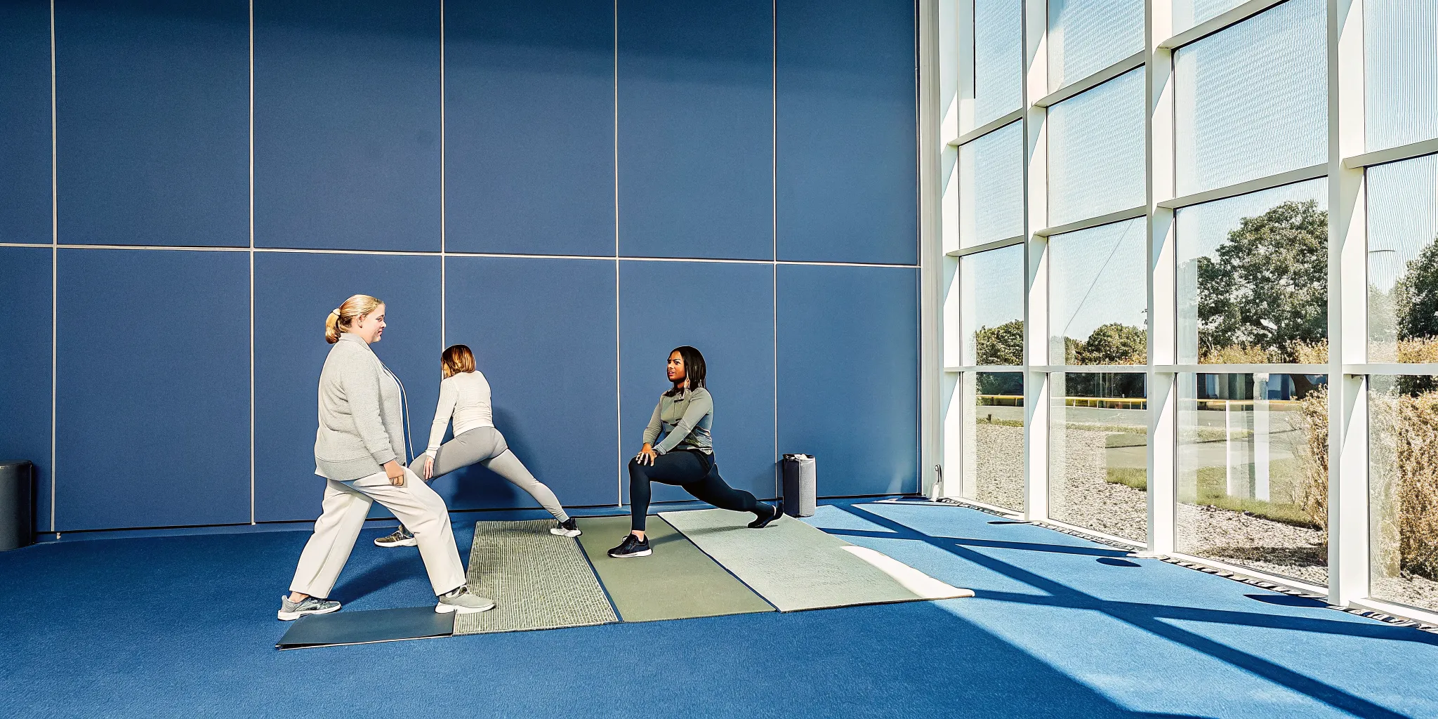 Colleagues participating in a guided workplace wellness session