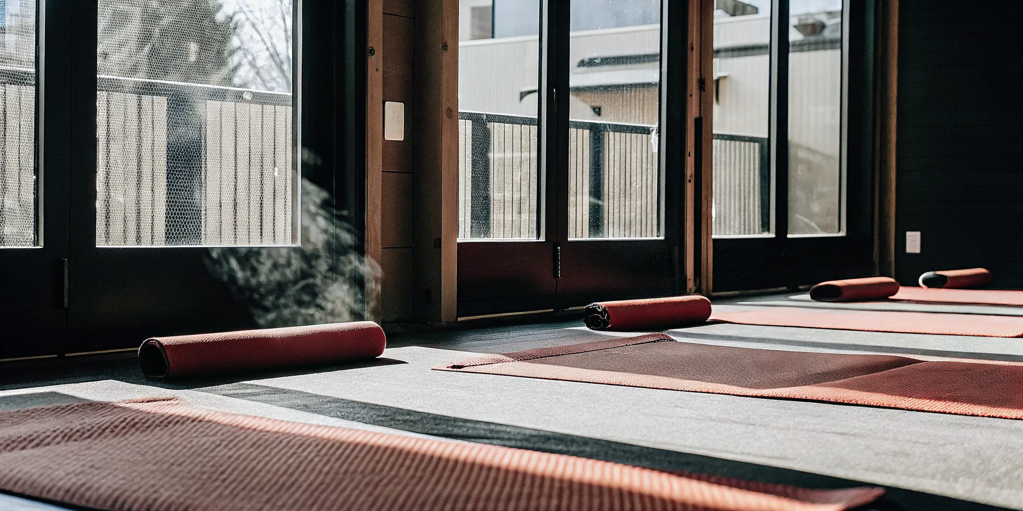 Hot yoga Edmonton studio with mats in a warm wellness setting