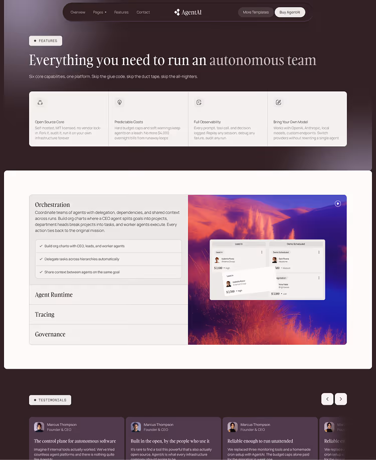 Webflow template for AI agent startups