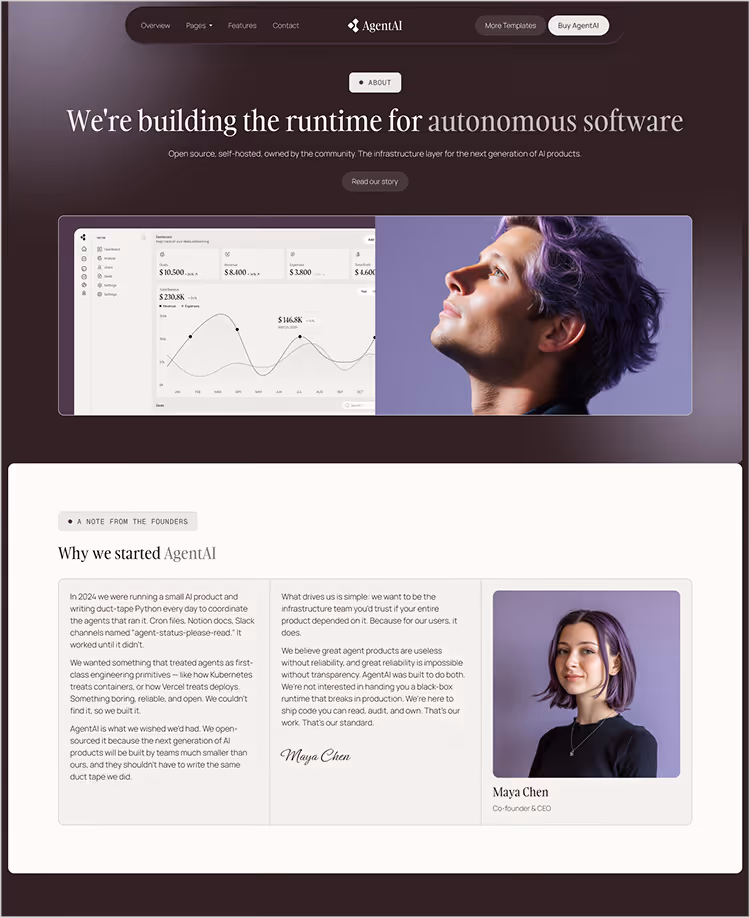 Webflow template for AI agent startups