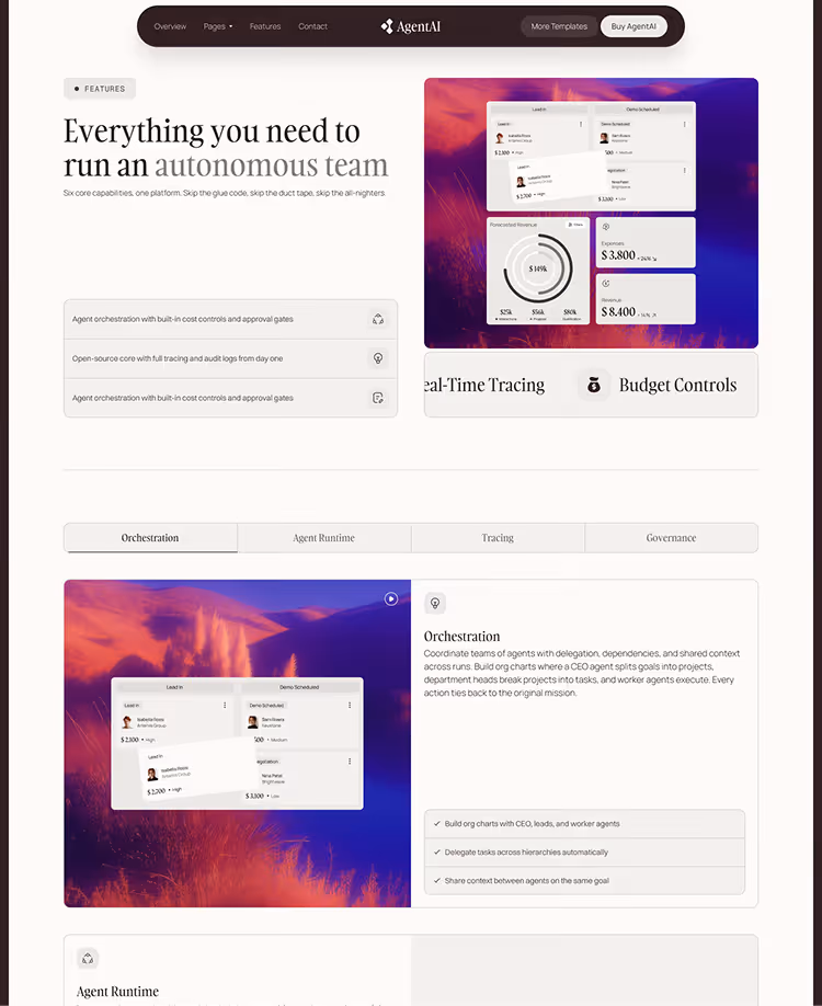 Webflow template for AI agent startups