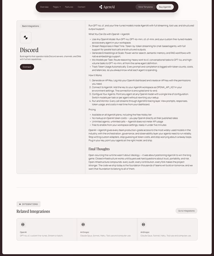 Webflow template for AI agent startups