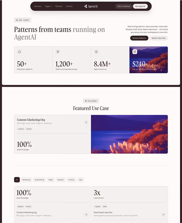 Webflow template for AI agent startups