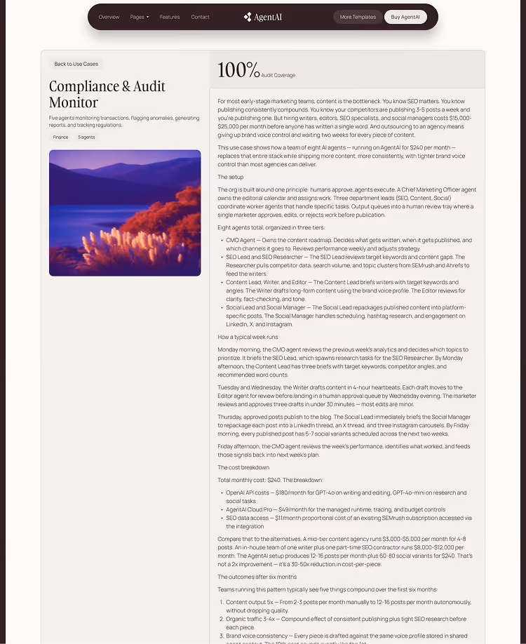 Webflow template for AI agent startups
