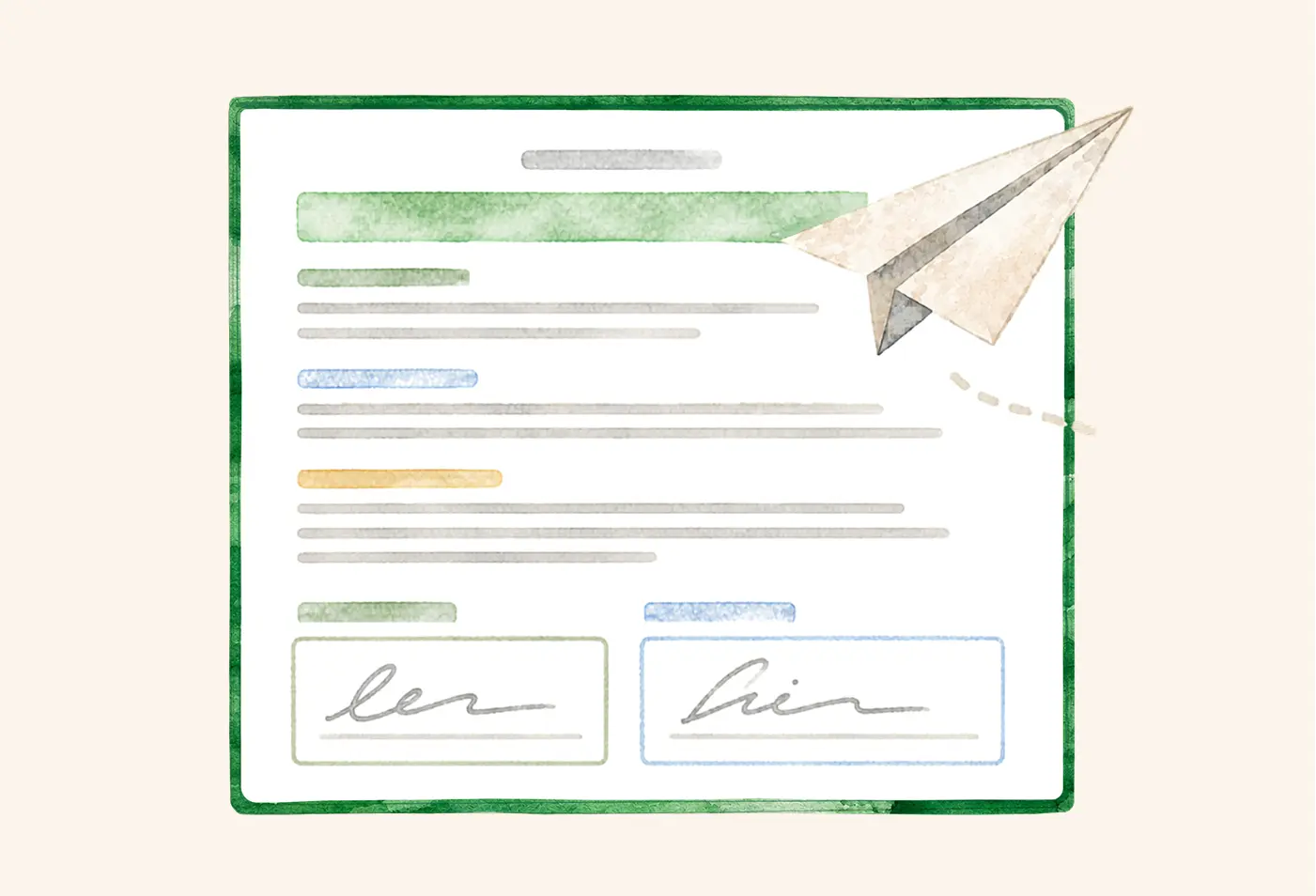 Illustration of a final contract signed by buyer and seller being sent for execution
