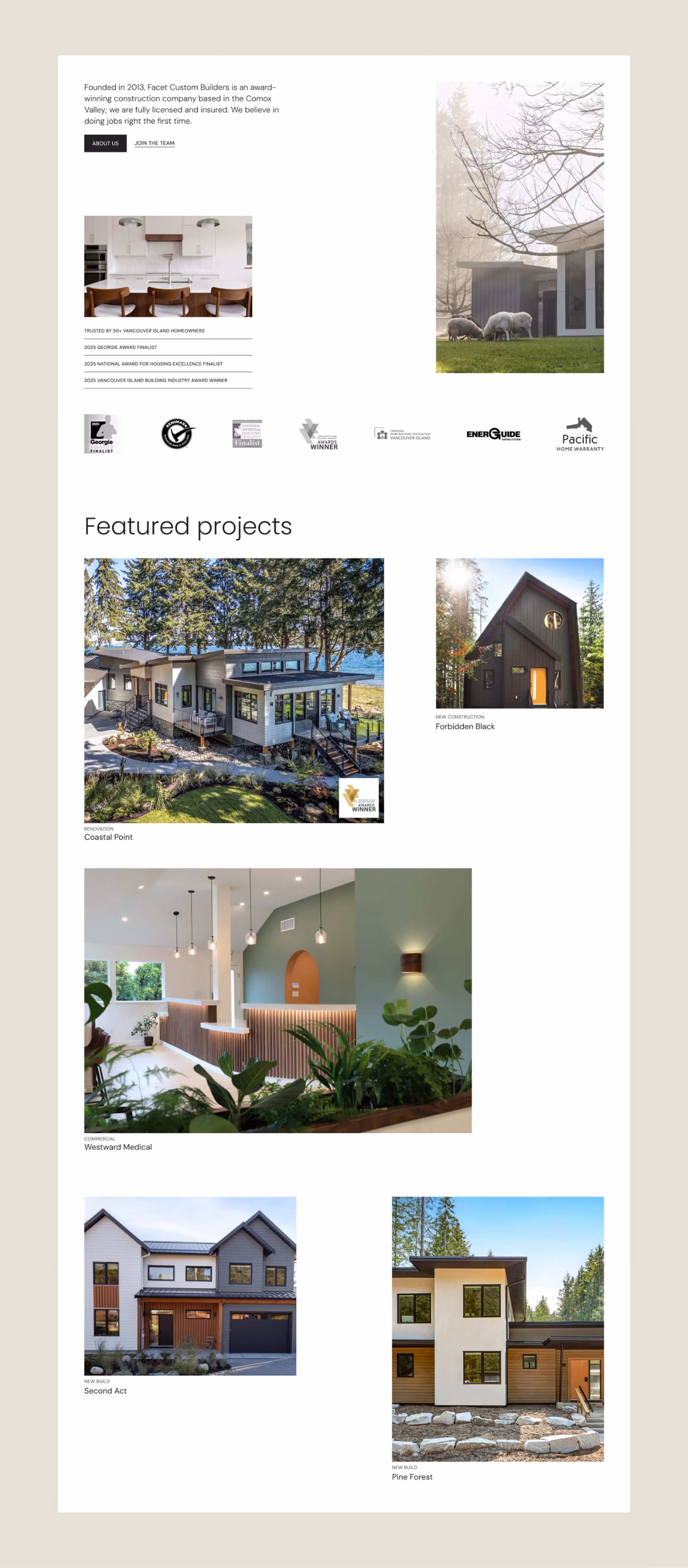 Facet Custom Builders website mockup.