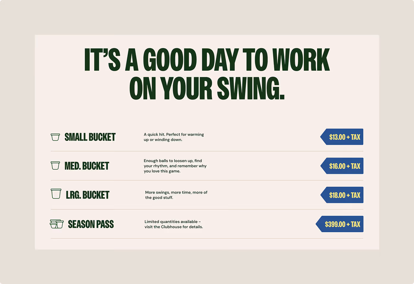 Conley's Driving Range website pricing section.