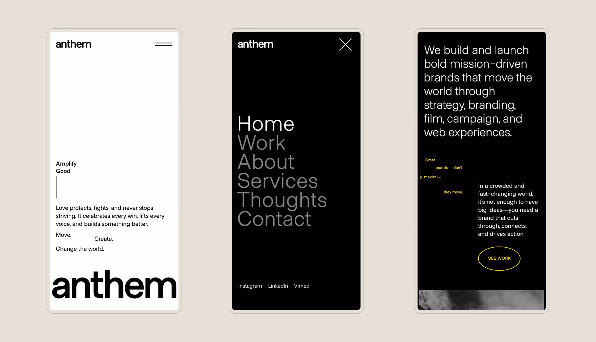 Anthem Creative website mobile mockups.