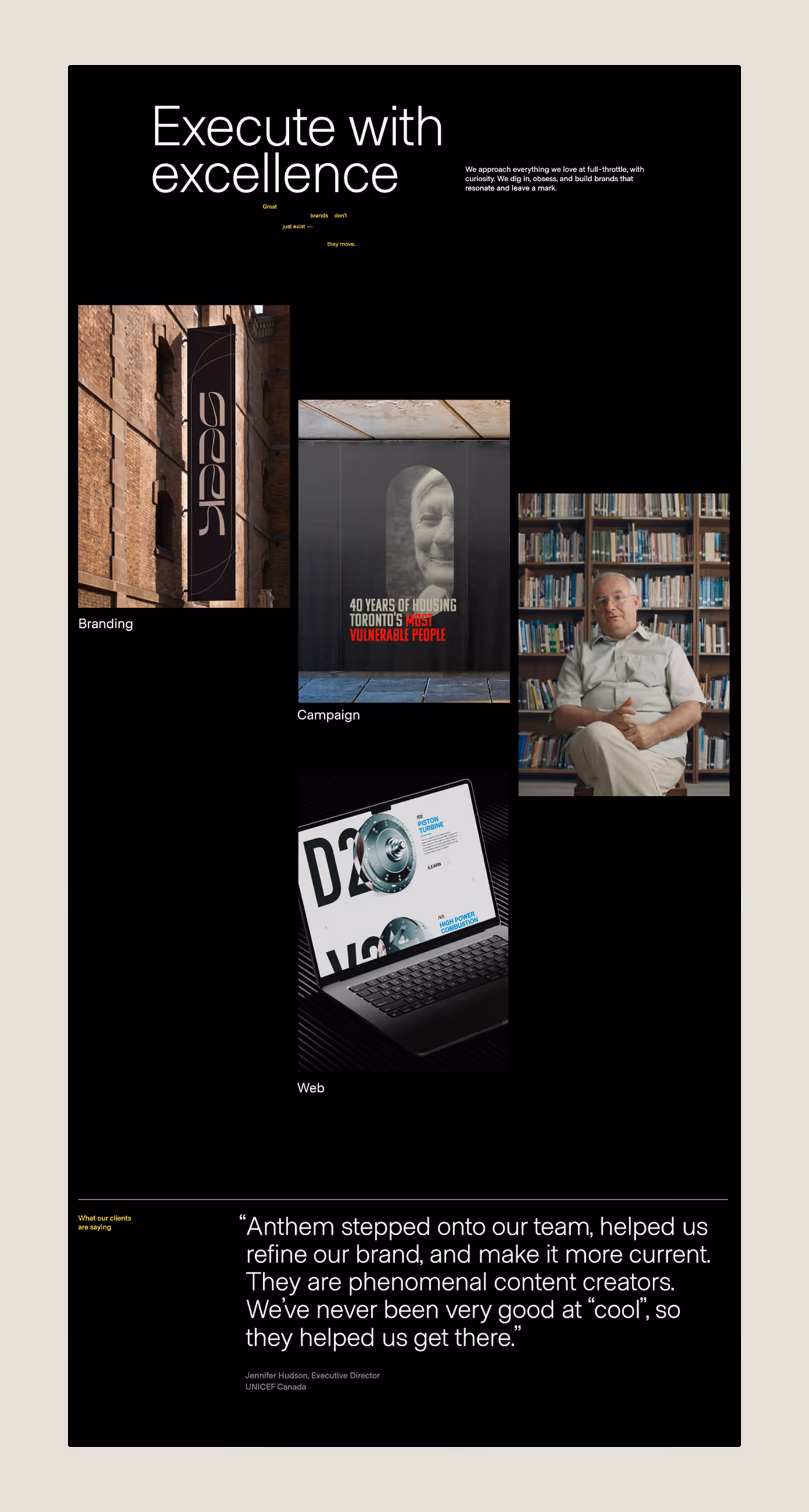 Anthem Creative website services section mockup.