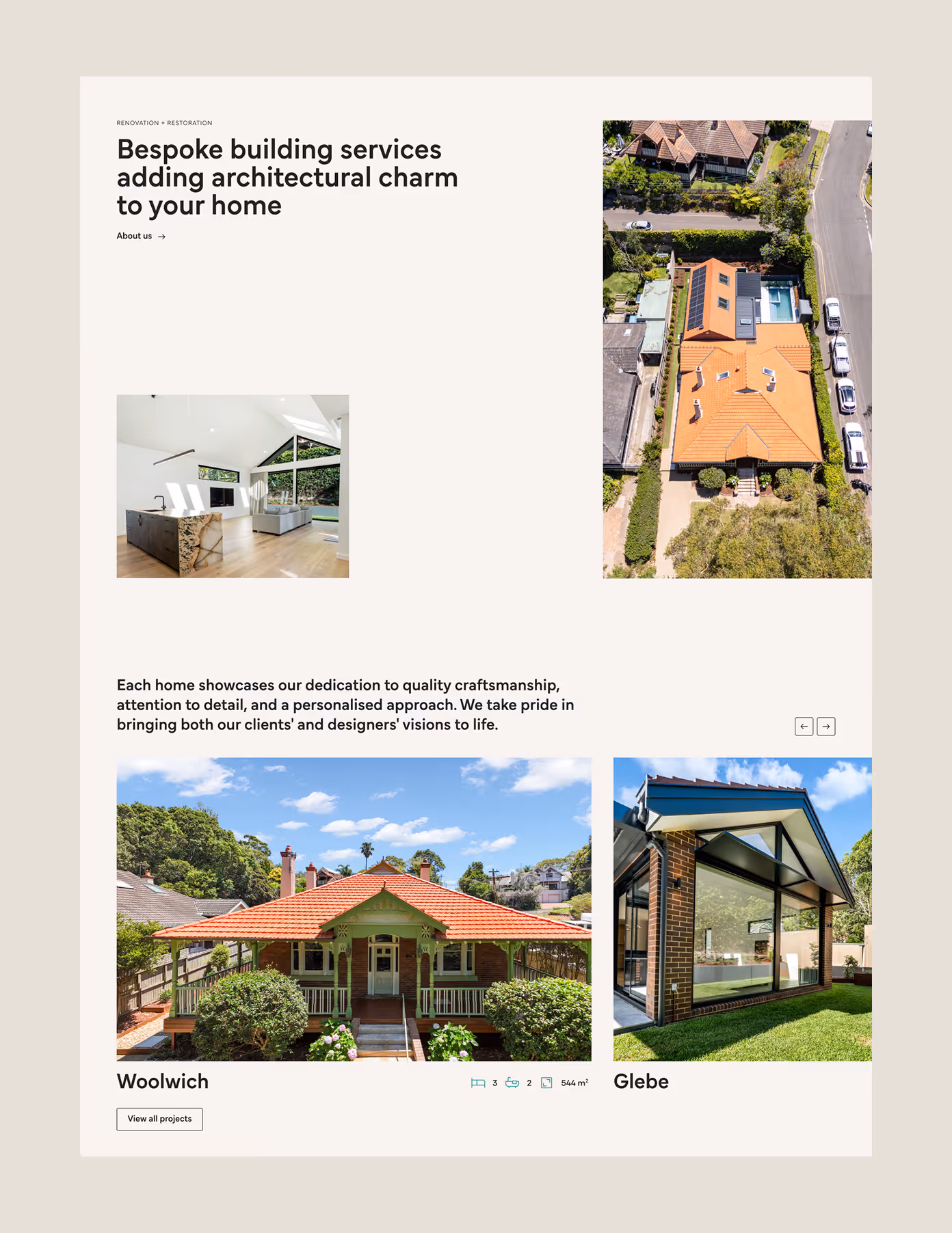 Ridgeline Construction website homepage mockup.