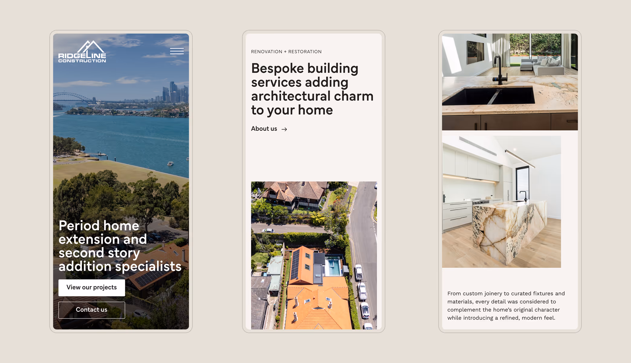 Ridgeline Construction website mobile mockup.