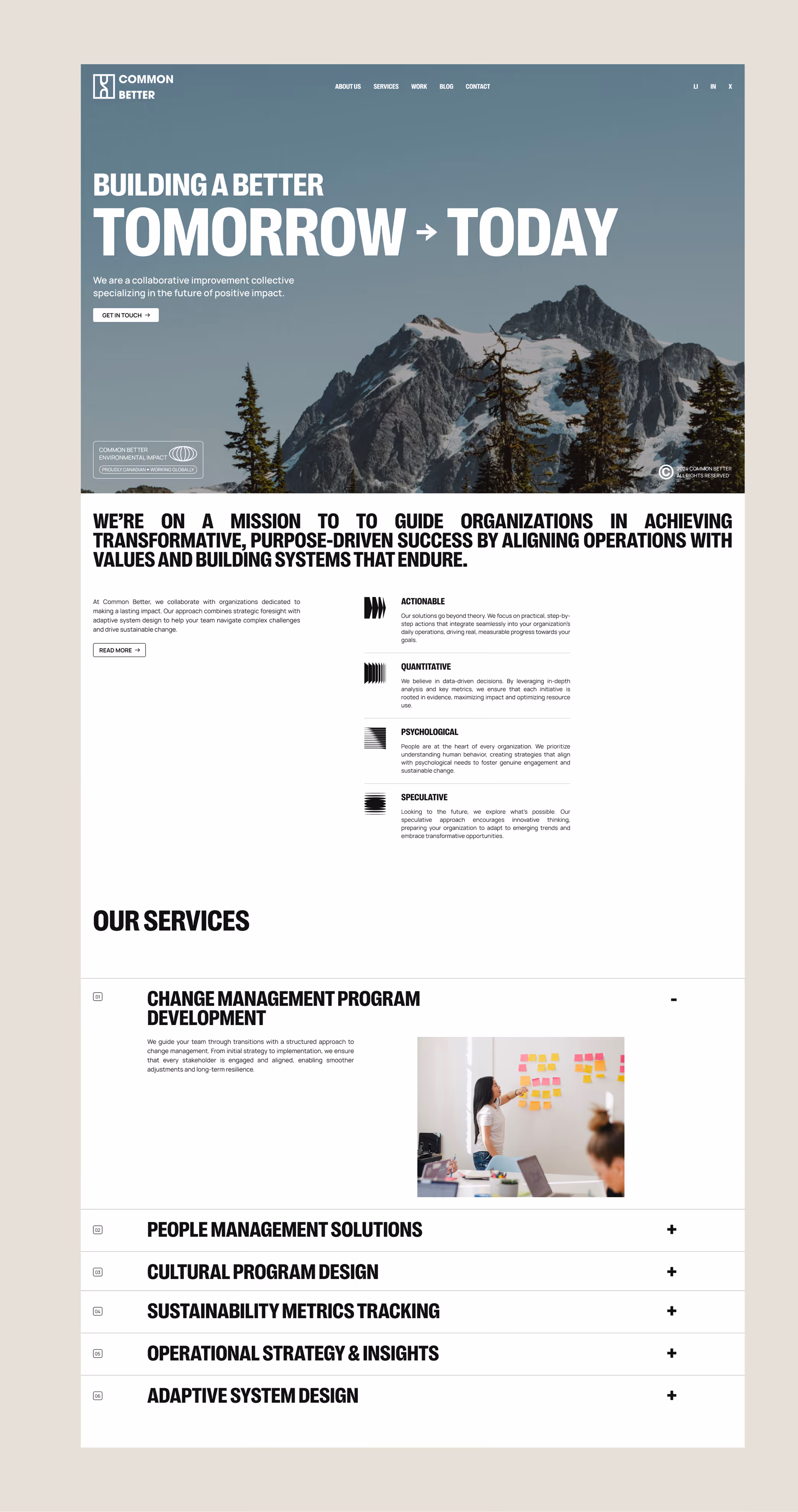 Common Better website homepage content mockup.