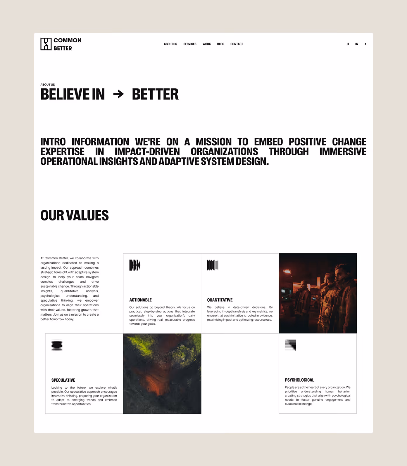 Common Better website about section mockup.