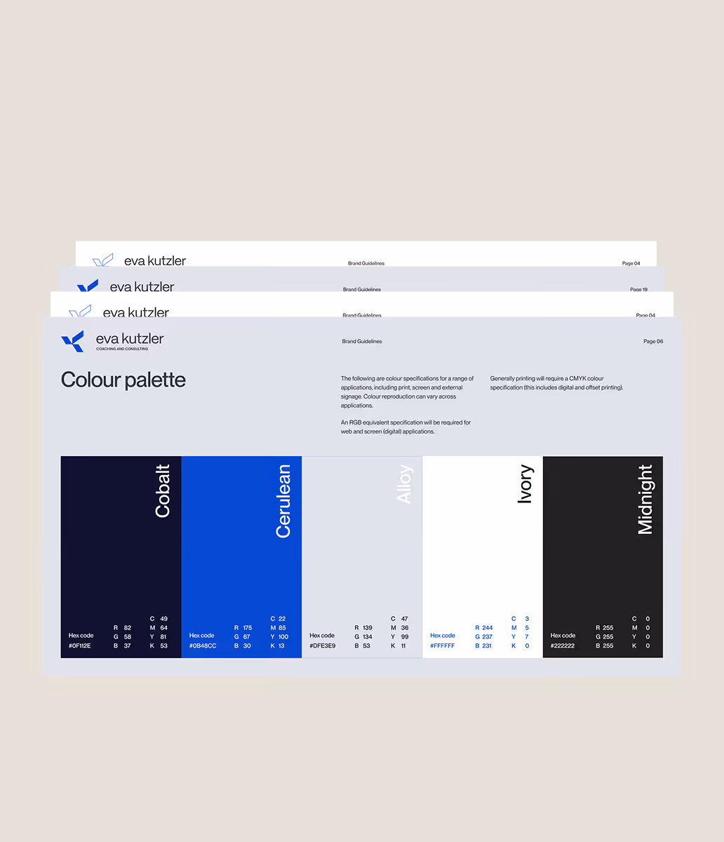 Branding colour palette for Eva Kutzler.