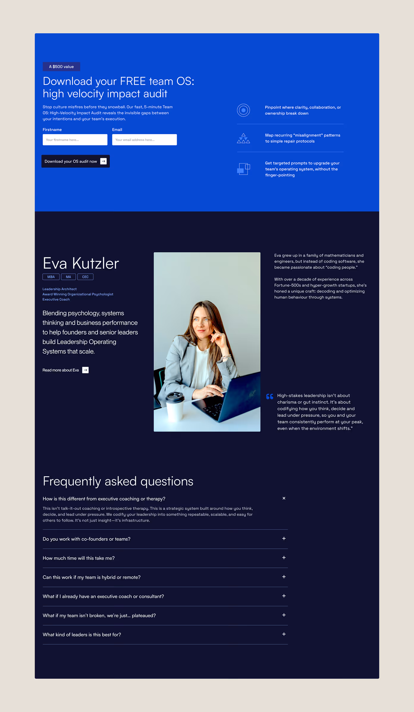 Mock up of the about section from Eva Kutzler website.