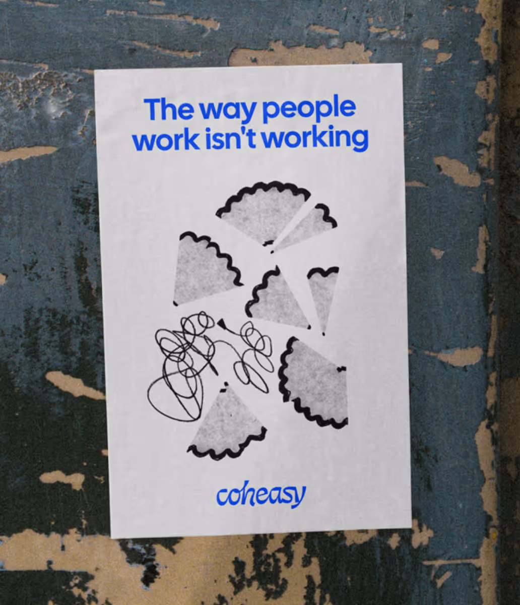 Coheasy brand mock up on a poster with pencil shaving drawings.