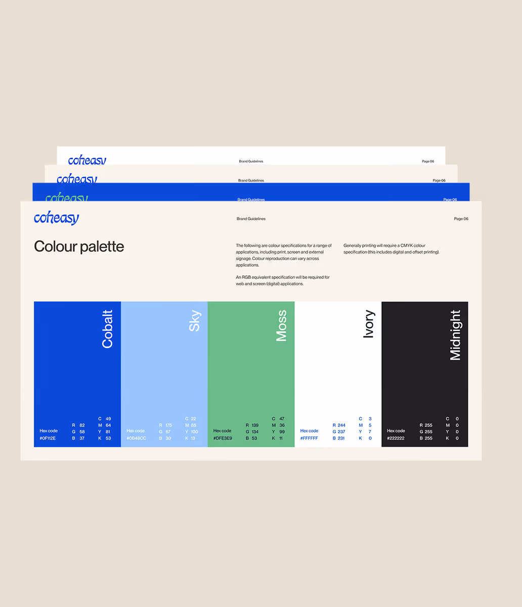 Branding colour mockup of the Coheasy brand.
