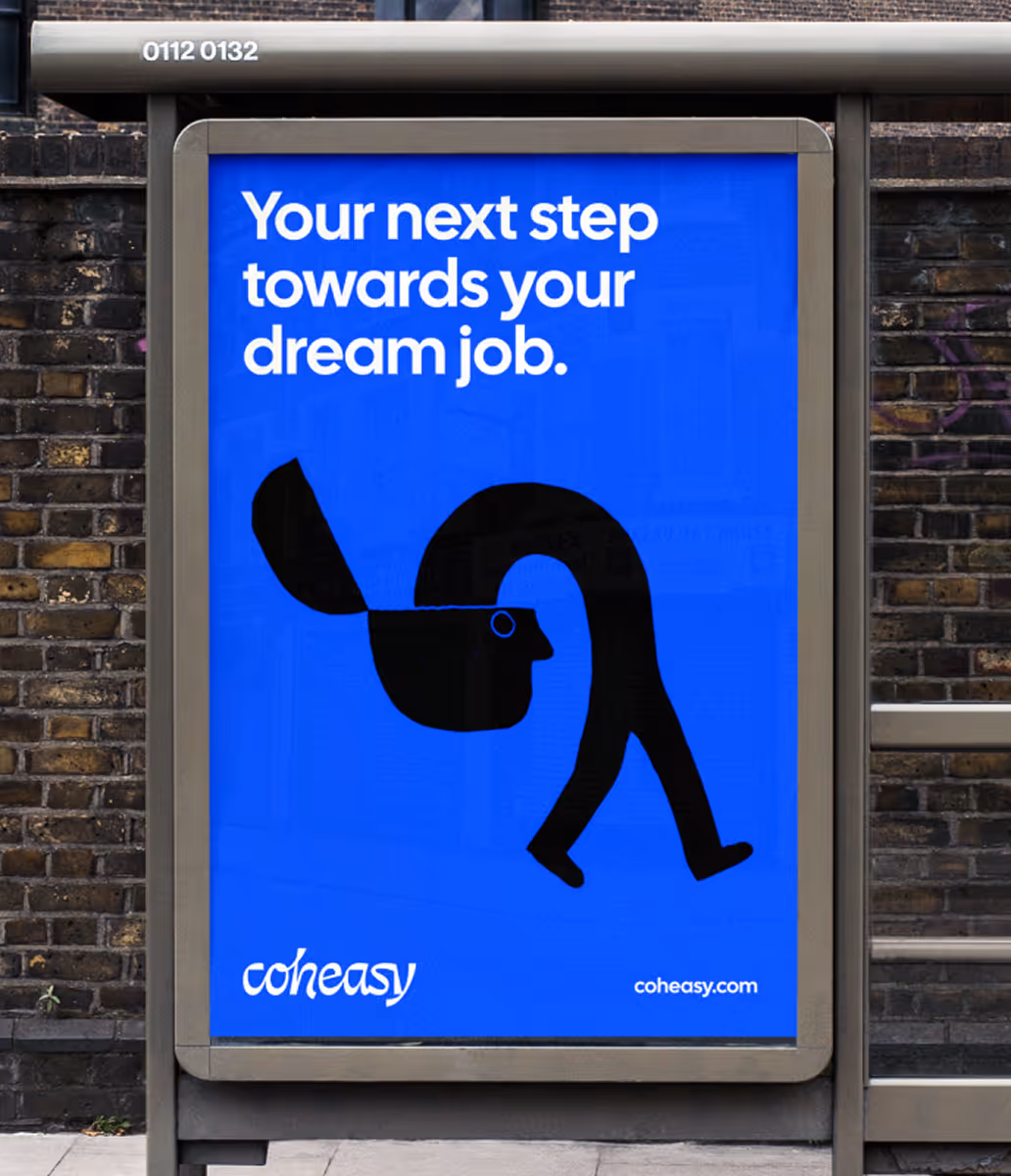 Coheasy branding mockup on a poster at a bus stop.