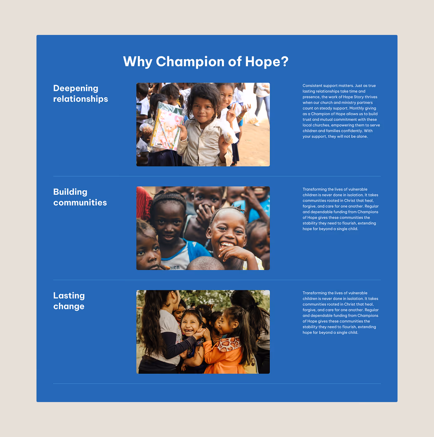A section of the Champions of Hopepage on Hopestory's website