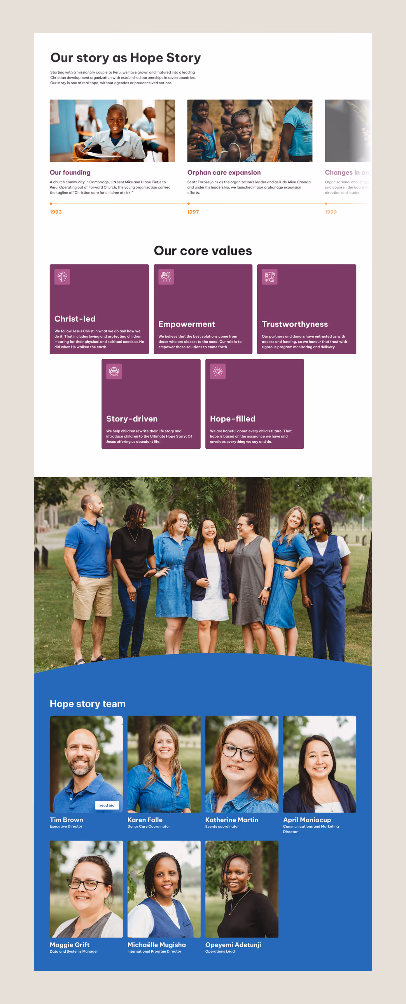 a shot of Hopestory's about page