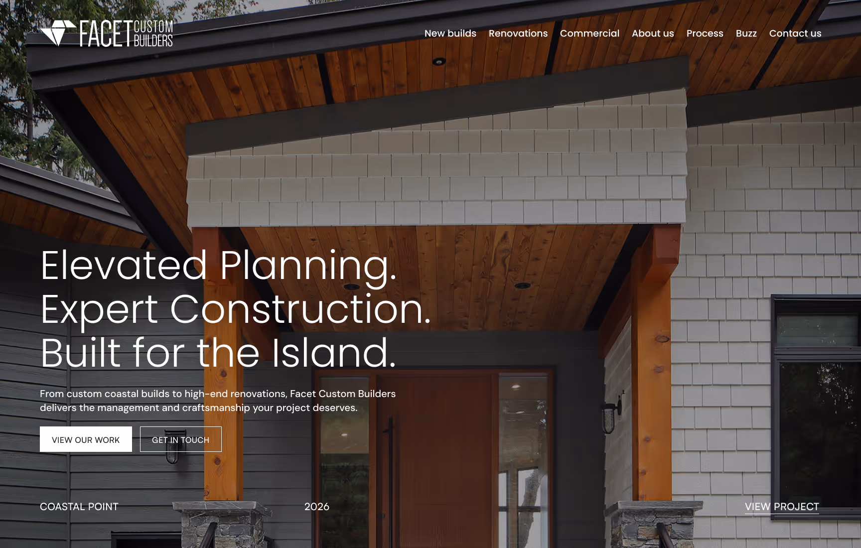 Hero section of Facet Custom Builders website.