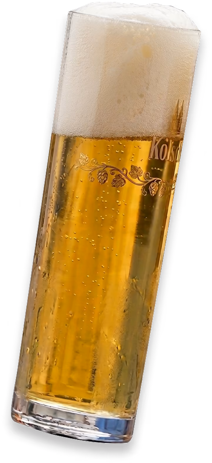 Freigestelltes Kölsch-Glas, schräg gekippt