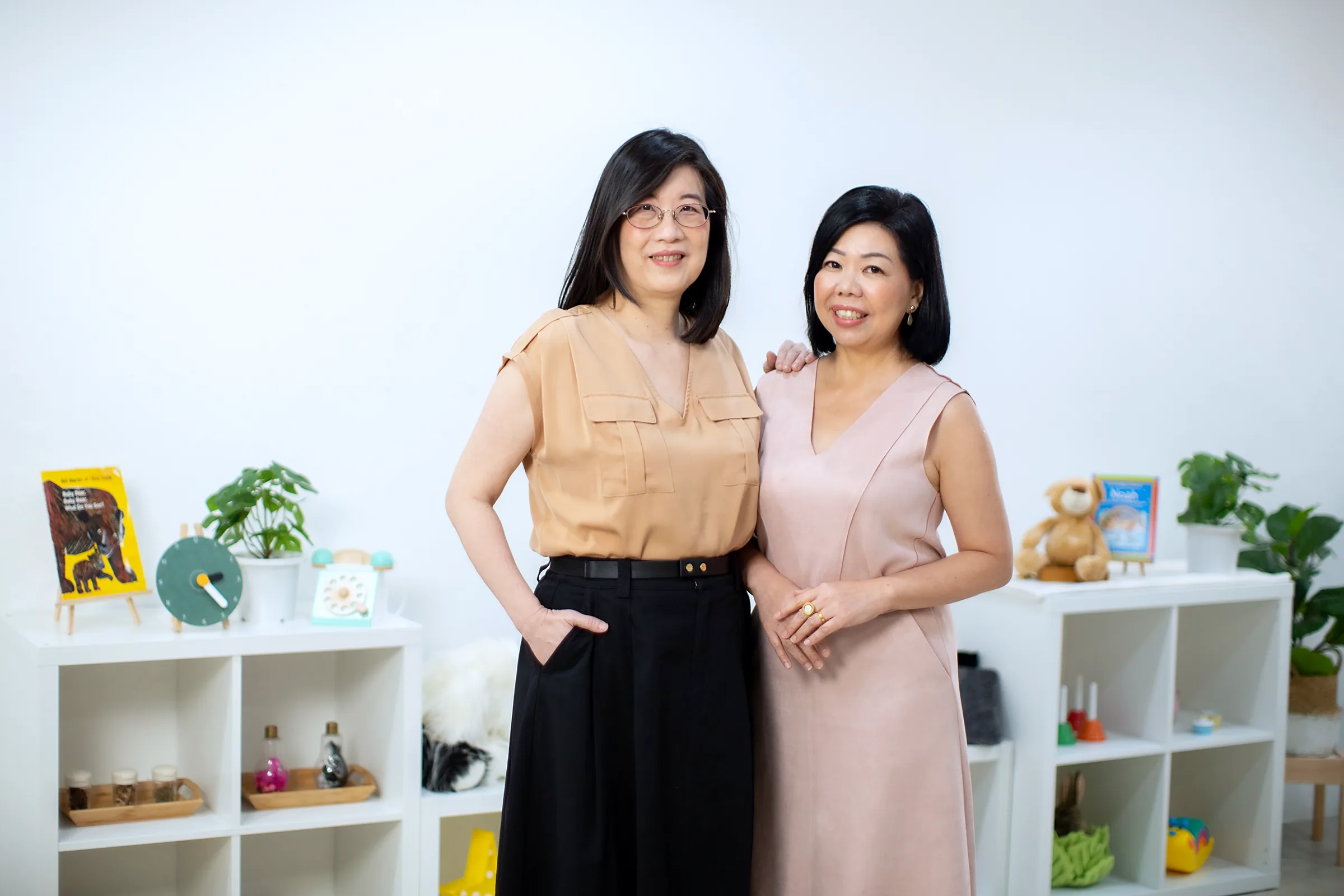 Josiah Montessori founders Wendy Tan and Lena Lim in a prepared classroom.