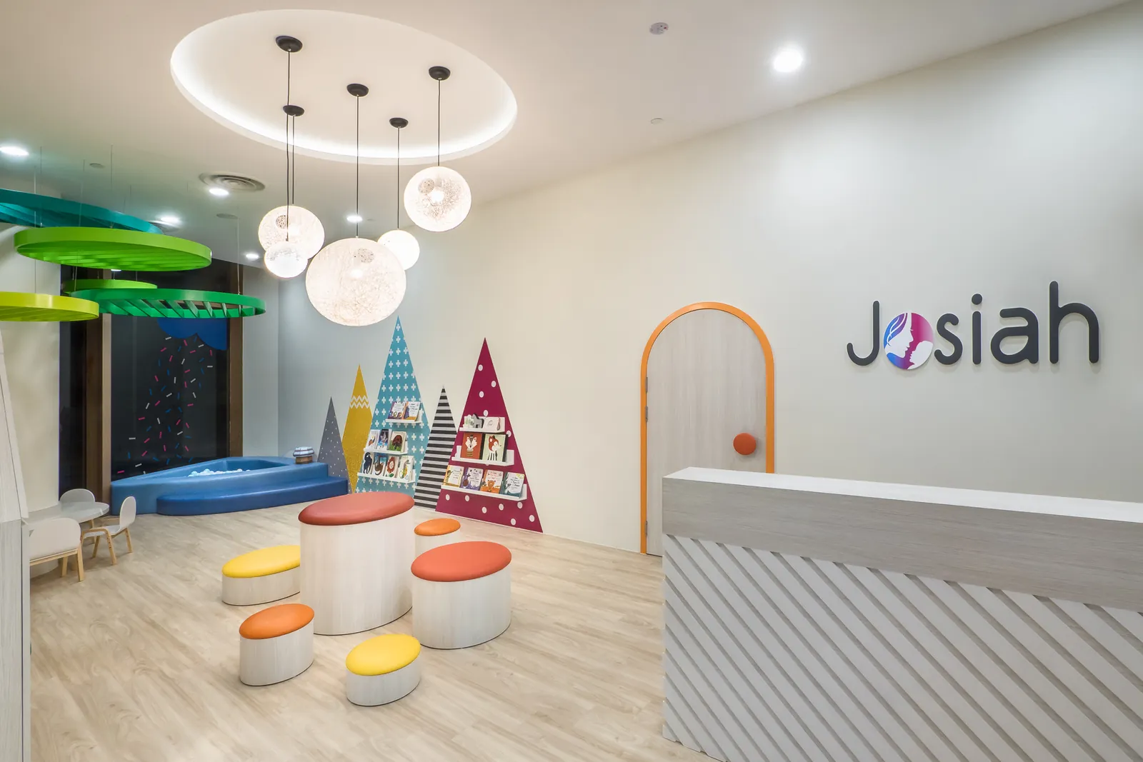The reception and indoor play area at Josiah Montessori Suntec City.