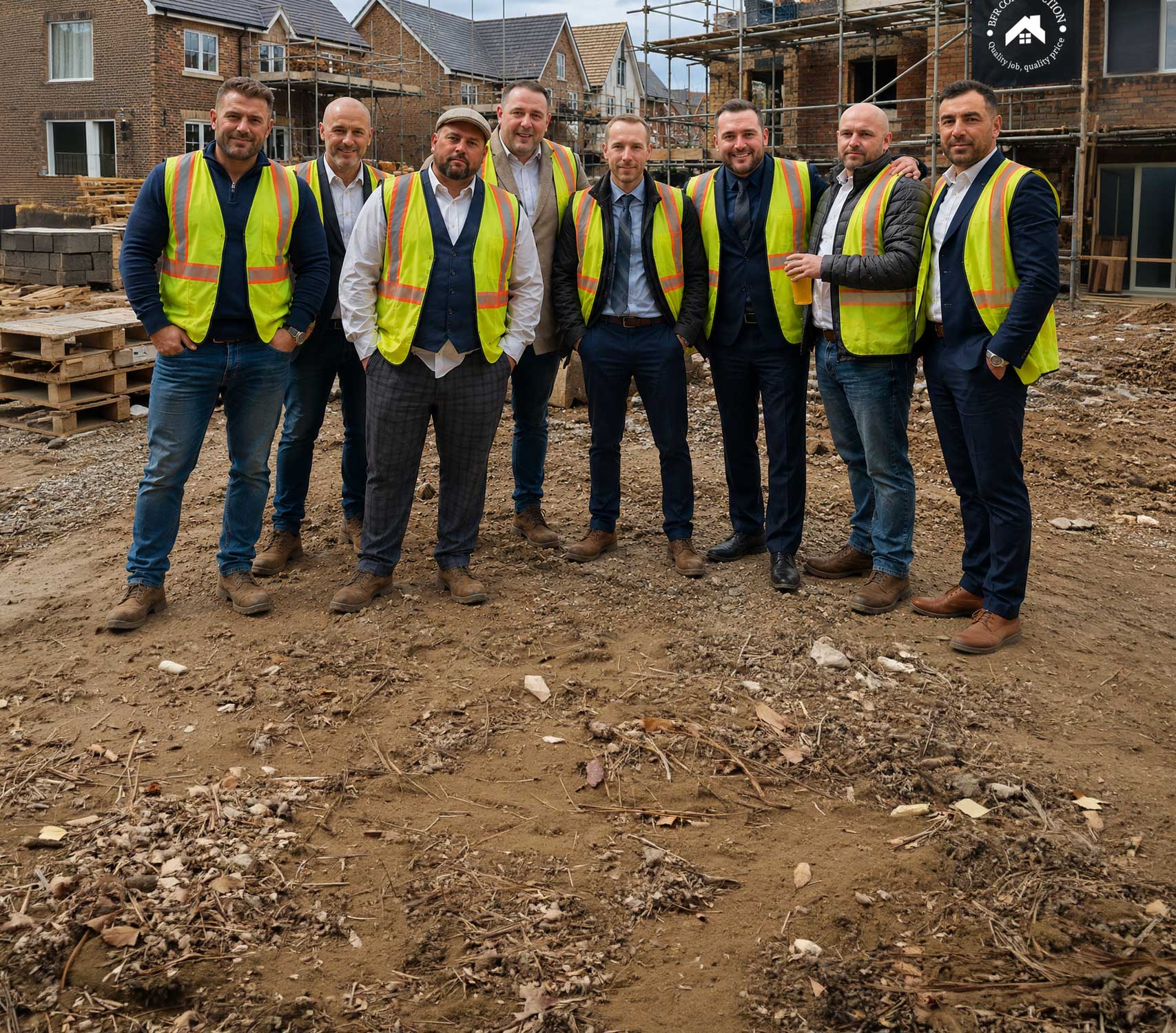 BFR Construction team at a residential housing development with homes under construction.