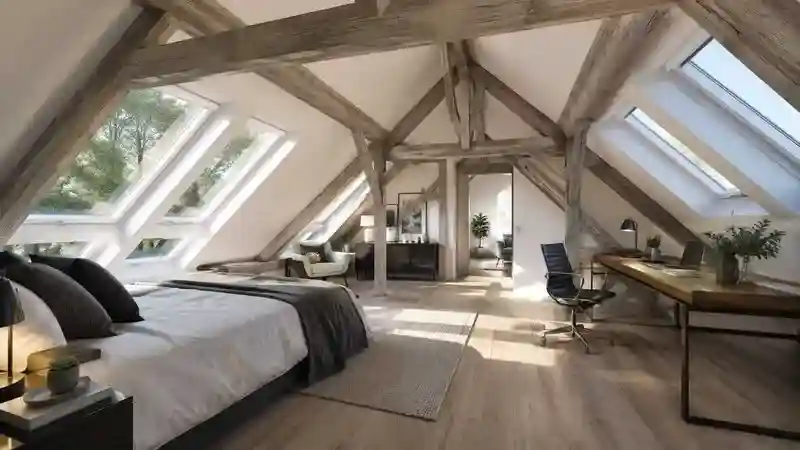 Converted loft living space designed by BFR Construction