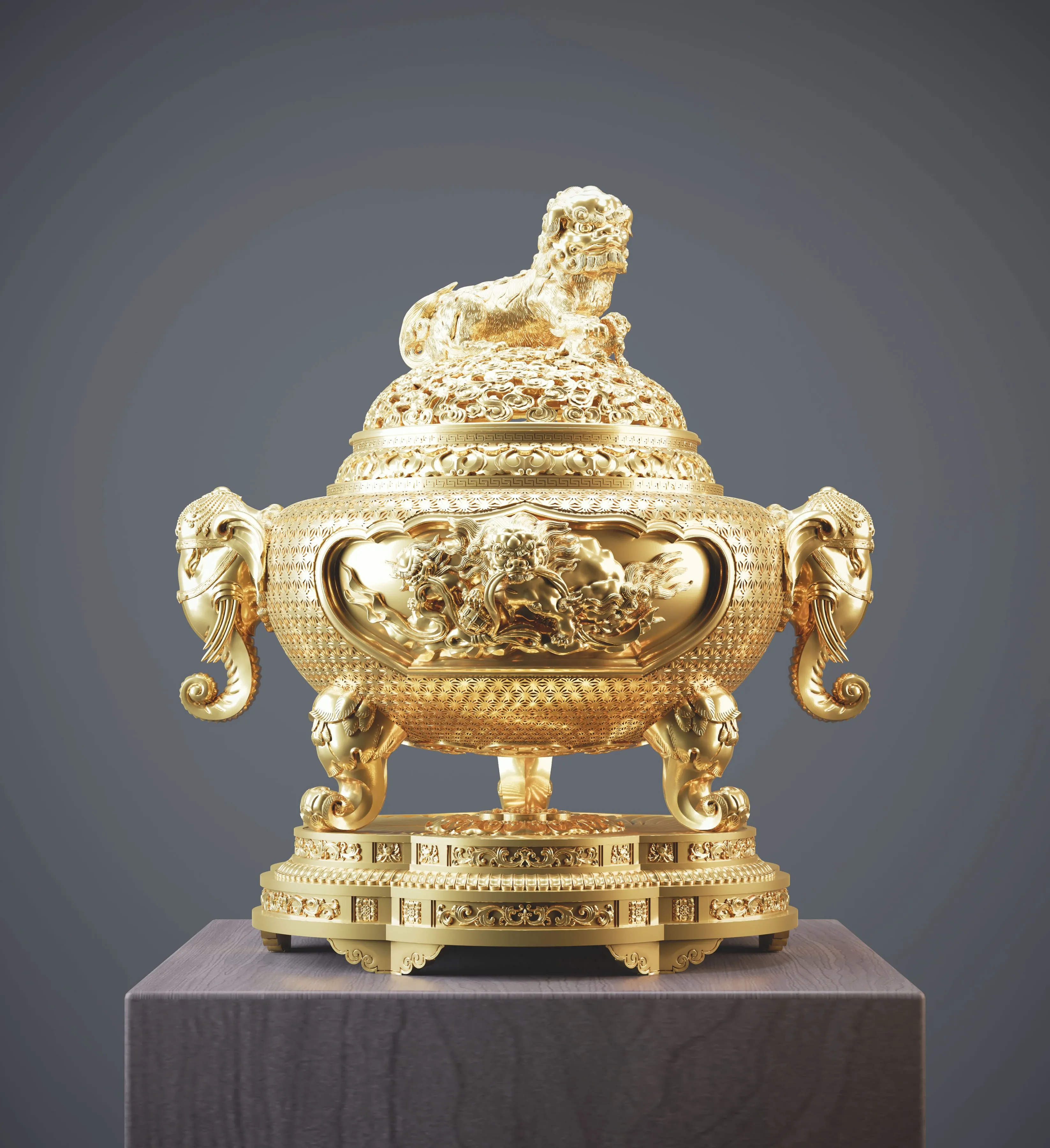Gilded copper offering lamp from a coordinated five-offering set for Buddhist altars