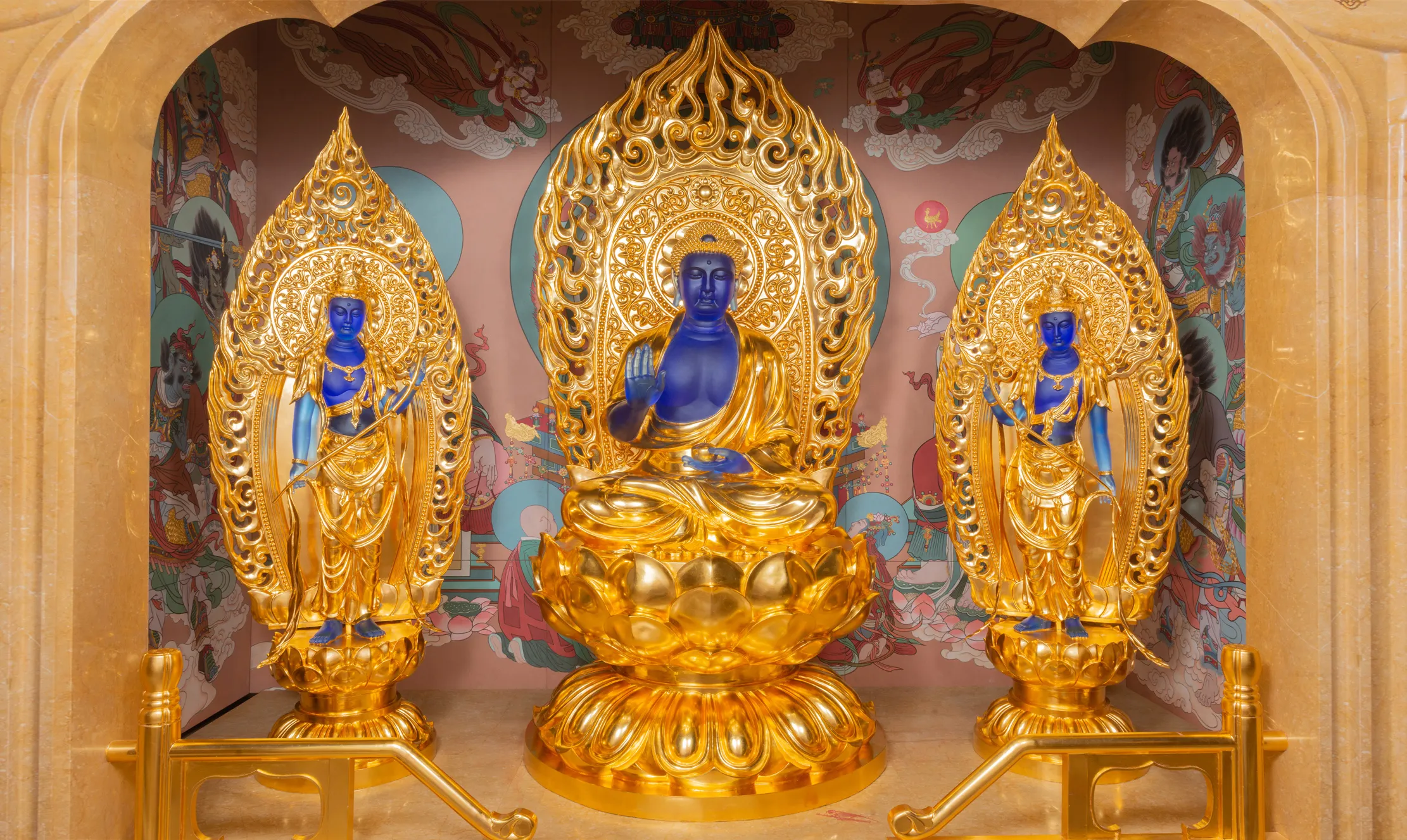 Medicine Buddha Triad at Wanfo Pagoda — The complete Medicine Buddha triad