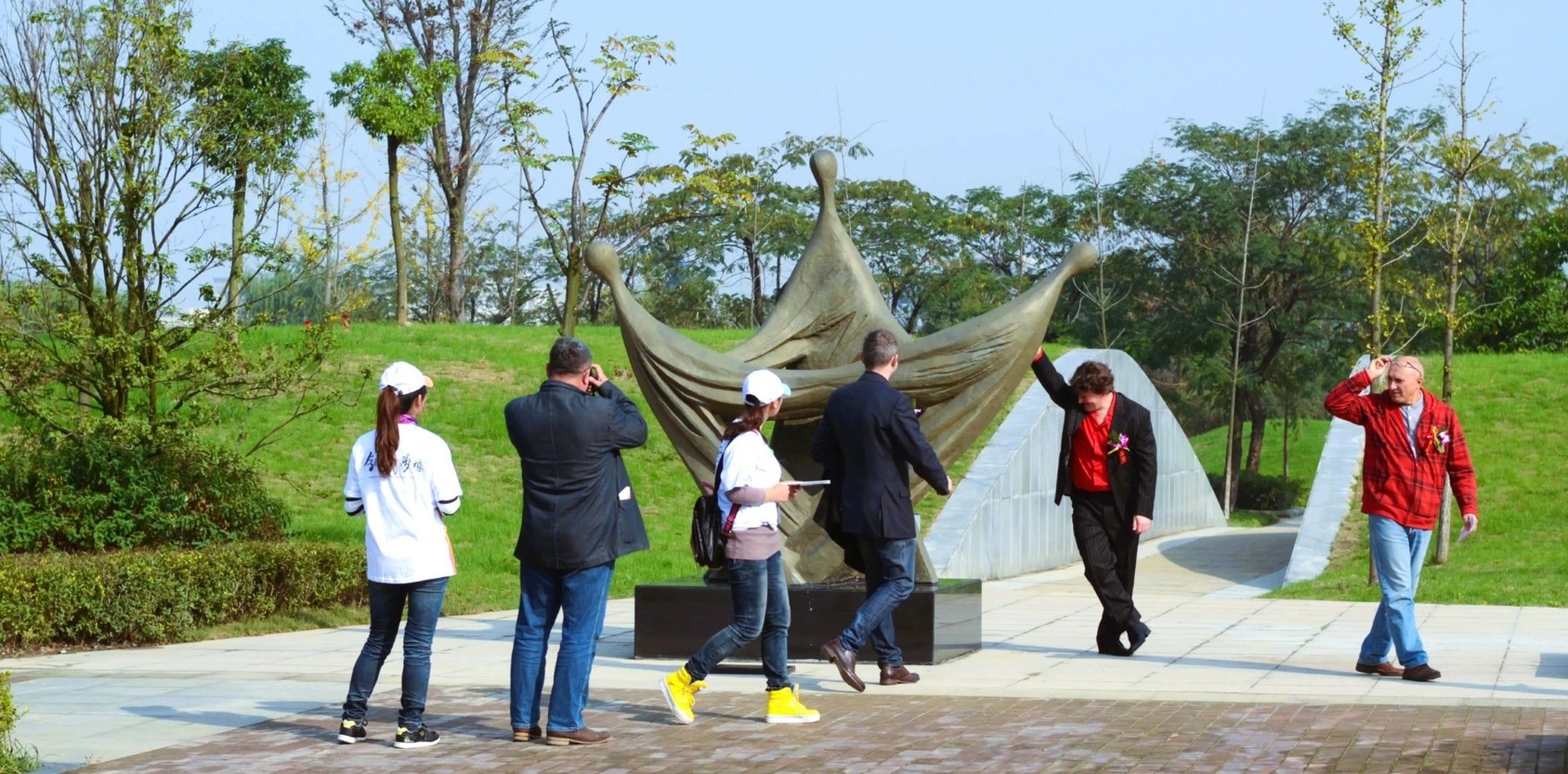 Encountering art in the park.
